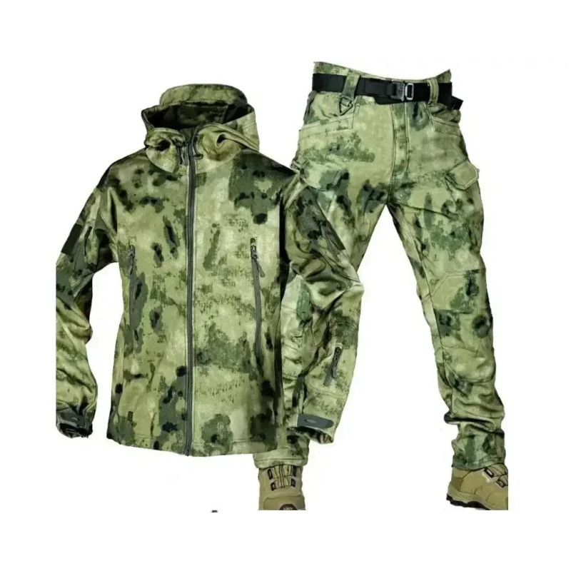 Uniforme de chasse camouflage épais pour hommes, DulSet à coque souple, coupe-vent, imperméable, chaud, trempée, multi-poches, h