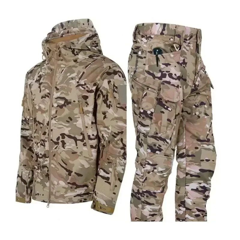 Uniforme de chasse camouflage épais pour hommes, DulSet à coque souple, coupe-vent, imperméable, chaud, trempée, multi-poches, h