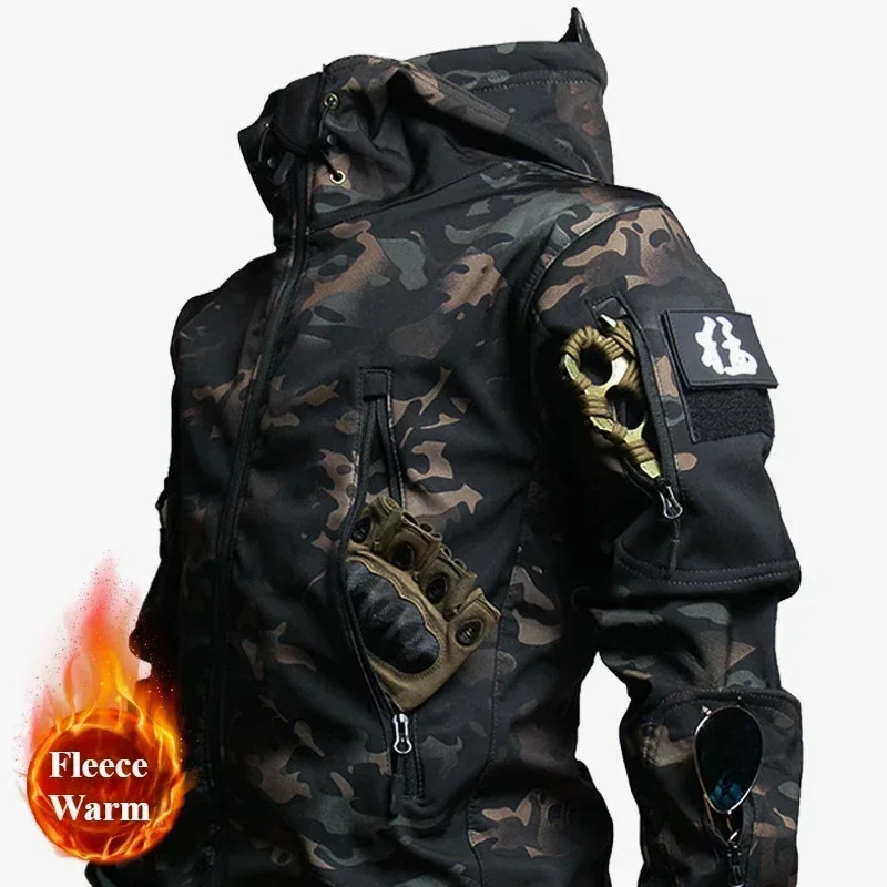 Uniforme de chasse camouflage épais pour hommes, DulSet à coque souple, coupe-vent, imperméable, chaud, trempée, multi-poches, h