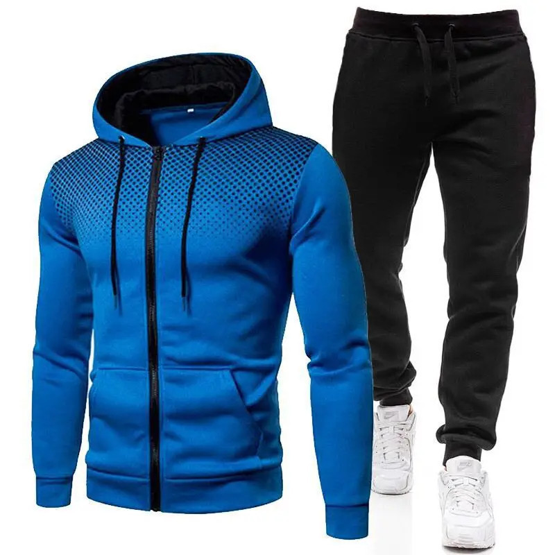 Survêtement imprimé à la mode pour hommes, sweat à capuche et pantalon de survêtement à fermeture éclair, ensembles de sport de 