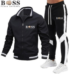 BSS FLEXX APPAREL-Ensemble de survêtement pour homme, sweat-shirt et pantalon de protection, fermeture éclair, col montant, spor