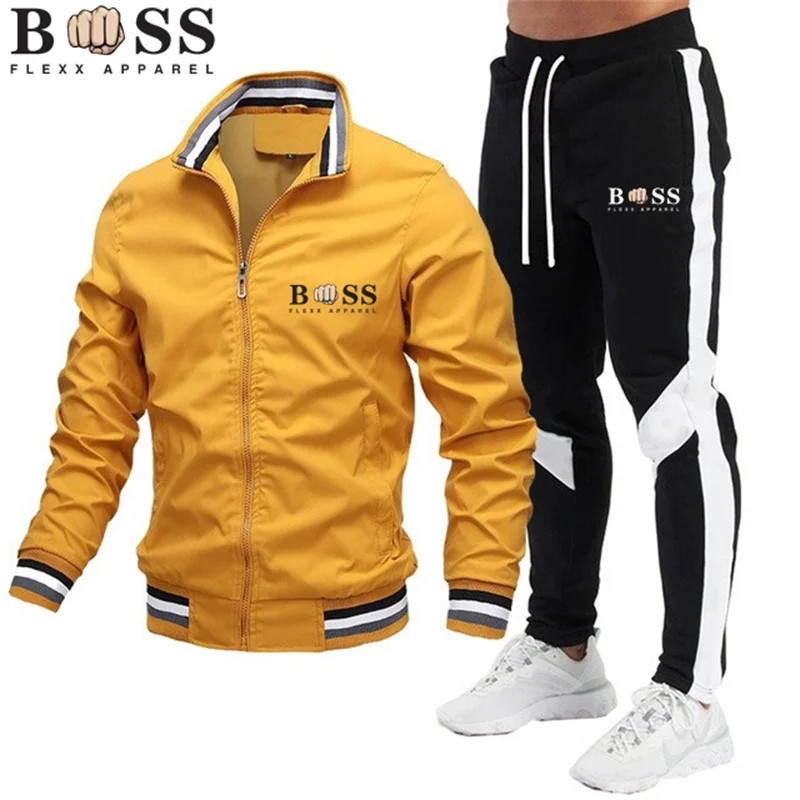 BSS FLEXX APPAREL-Ensemble de survêtement pour homme, sweat-shirt et pantalon de protection, fermeture éclair, col montant, spor