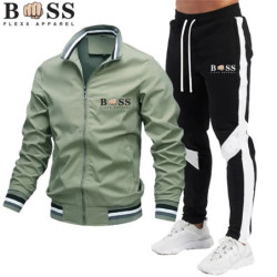 BSS FLEXX APPAREL-Ensemble de survêtement pour homme, sweat-shirt et pantalon de protection, fermeture éclair, col montant, spor