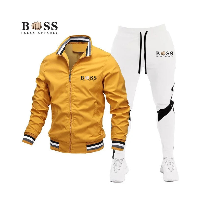 BSS FLEXX APPAREL-Ensemble de survêtement pour homme, sweat-shirt et pantalon de protection, fermeture éclair, col montant, spor