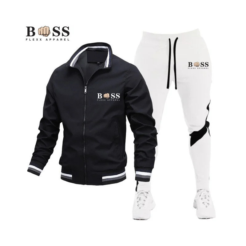 BSS FLEXX APPAREL-Ensemble de survêtement pour homme, sweat-shirt et pantalon de protection, fermeture éclair, col montant, spor