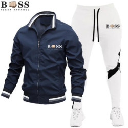 BSS FLEXX APPAREL-Ensemble de survêtement pour homme, sweat-shirt et pantalon de protection, fermeture éclair, col montant, spor