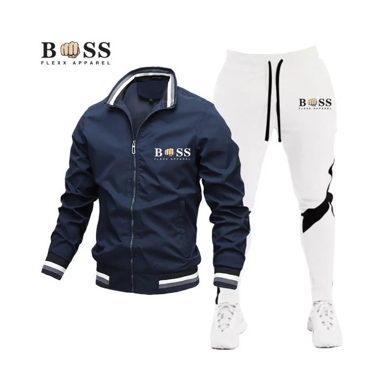 BSS FLEXX APPAREL-Ensemble de survêtement pour homme, sweat-shirt et pantalon de protection, fermeture éclair, col montant, spor