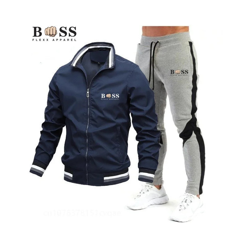 BSS FLEXX APPAREL-Ensemble de survêtement pour homme, sweat-shirt et pantalon de protection, fermeture éclair, col montant, spor