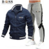 BSS FLEXX APPAREL-Ensemble de survêtement pour homme, sweat-shirt et pantalon de protection, fermeture éclair, col montant, spor