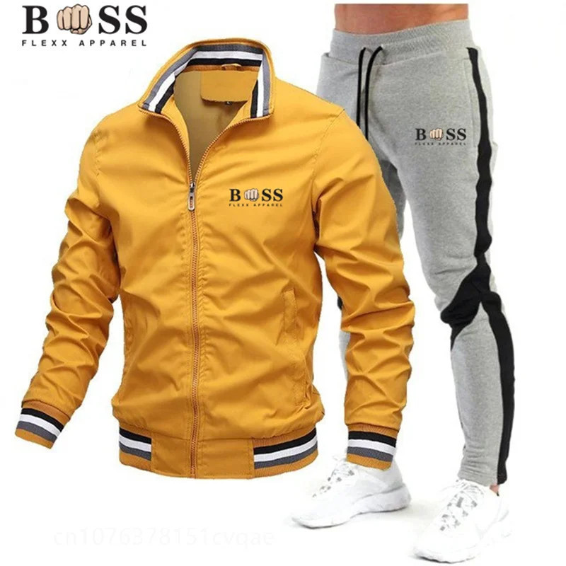 BSS FLEXX APPAREL-Ensemble de survêtement pour homme, sweat-shirt et pantalon de protection, fermeture éclair, col montant, spor