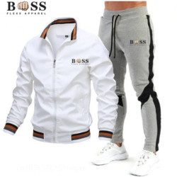 BSS FLEXX APPAREL-Ensemble de survêtement pour homme, sweat-shirt et pantalon de protection, fermeture éclair, col montant, spor