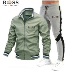 BSS FLEXX APPAREL-Ensemble de survêtement pour homme, sweat-shirt et pantalon de protection, fermeture éclair, col montant, spor