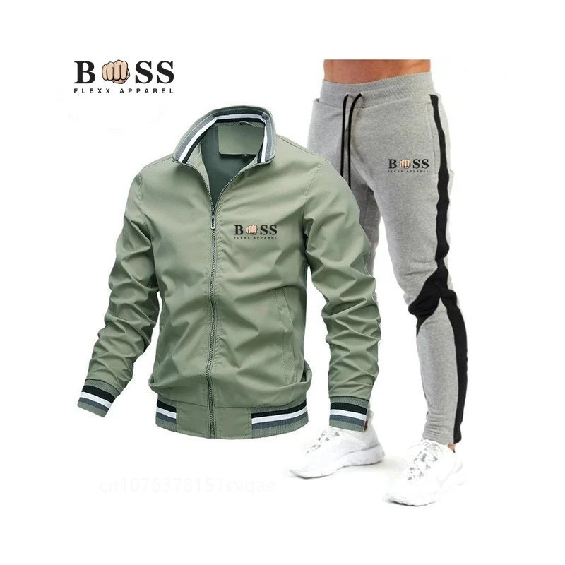 BSS FLEXX APPAREL-Ensemble de survêtement pour homme, sweat-shirt et pantalon de protection, fermeture éclair, col montant, spor