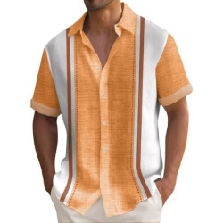 Chemises imprimées à rayures pour hommes, chemise hawaïenne boutonnée à manches courtes, vêtements d'été décontractés, chemise à