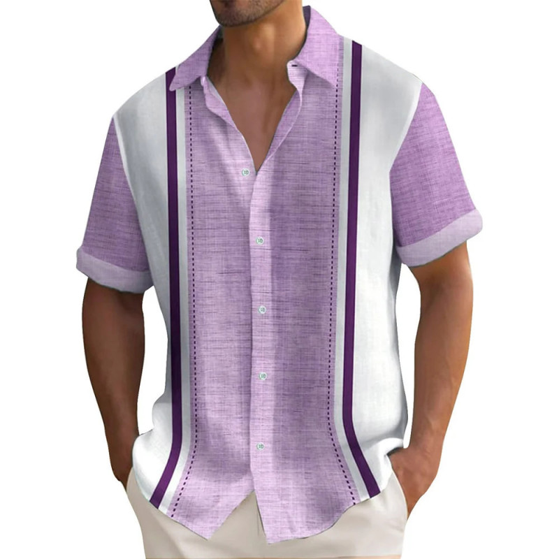 Chemises imprimées à rayures pour hommes, chemise hawaïenne boutonnée à manches courtes, vêtements d'été décontractés, chemise à