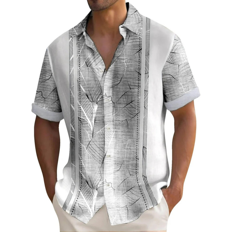 Chemises imprimées à rayures pour hommes, chemise hawaïenne boutonnée à manches courtes, vêtements d'été décontractés, chemise à