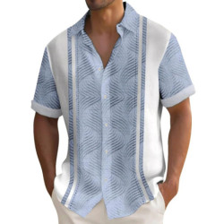 Chemises imprimées à rayures pour hommes, chemise hawaïenne boutonnée à manches courtes, vêtements d'été décontractés, chemise à