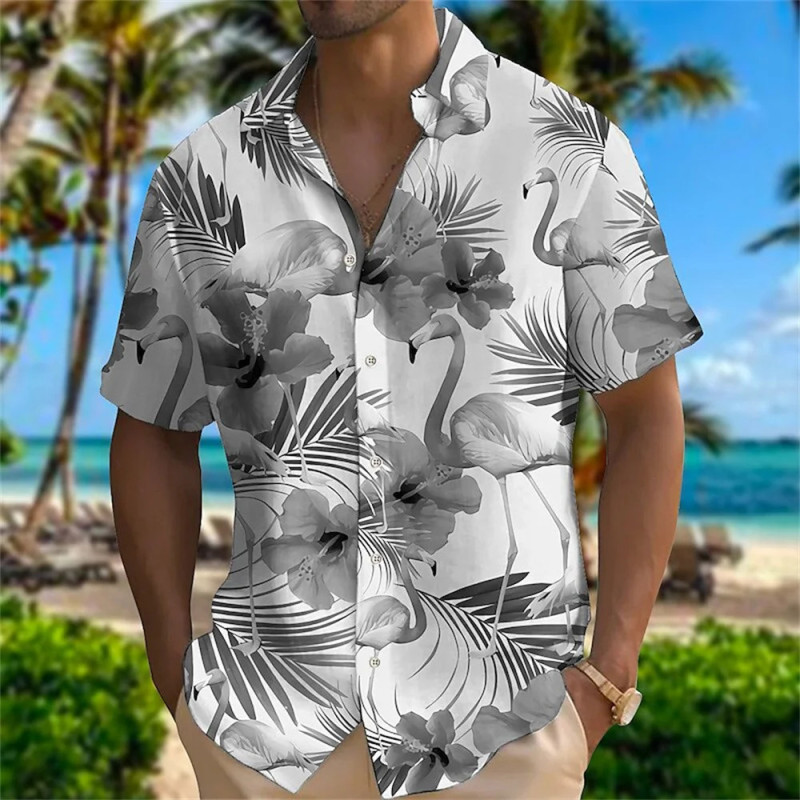 Chemise hawaïenne pour hommes, imprimé fleuri, animal, grue, plante en 3D, grande taille, 5XL, été 2025