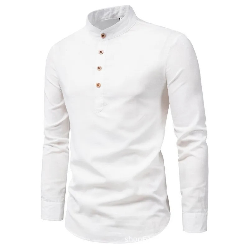 Chemise d'affaires décontractée à manches longues pour hommes, chemise à coupe couvertes, monochromatique