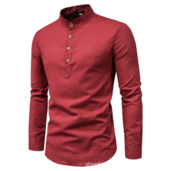 Chemise d'affaires décontractée à manches longues pour hommes, chemise à coupe couvertes, monochromatique