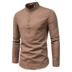 Chemise d'affaires décontractée à manches longues pour hommes, chemise à coupe couvertes, monochromatique