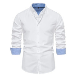 AIOPESON-Chemise Oxford à Manches sulfpour Homme, en Coton Mélangé, Boutonnée, Décontractée, pour Bureau Social, Nouvelle Collec