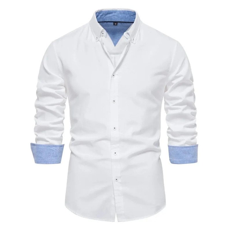 AIOPESON-Chemise Oxford à Manches sulfpour Homme, en Coton Mélangé, Boutonnée, Décontractée, pour Bureau Social, Nouvelle Collec