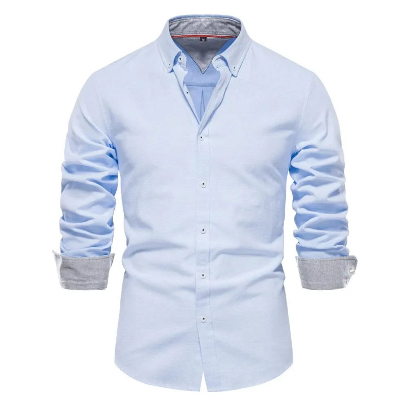 AIOPESON-Chemise Oxford à Manches sulfpour Homme, en Coton Mélangé, Boutonnée, Décontractée, pour Bureau Social, Nouvelle Collec