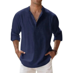 Chemises légères à manches longues pour hommes, Henley, coton, lin, plage hawaïenne, col respirant, streetwear