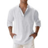 Chemises légères à manches longues pour hommes, Henley, coton, lin, plage hawaïenne, col respirant, streetwear