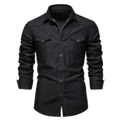 AIOPESON marque chemise en denim de coton élastique pour hommes manche longue Chemises de cow-boy de qualité pour hommes coupe a