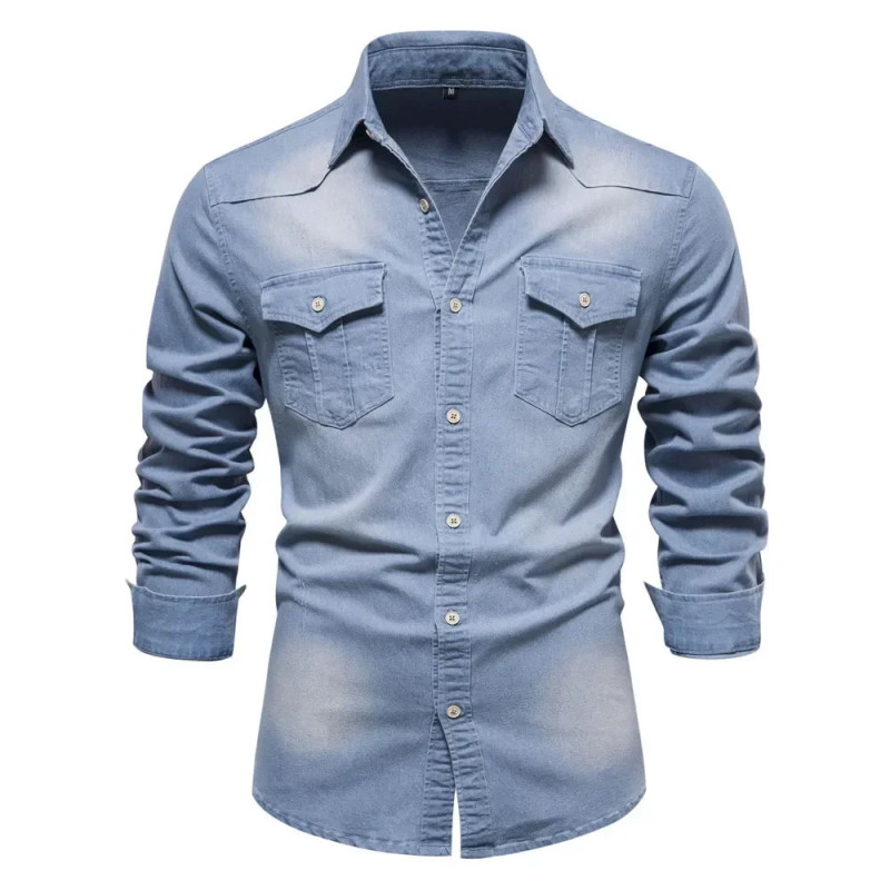 AIOPESON marque chemise en denim de coton élastique pour hommes manche longue Chemises de cow-boy de qualité pour hommes coupe a