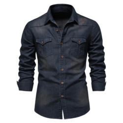 AIOPESON marque chemise en denim de coton élastique pour hommes manche longue Chemises de cow-boy de qualité pour hommes coupe a