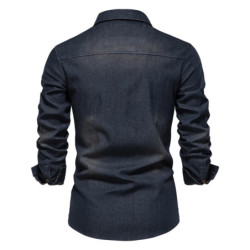 AIOPESON marque chemise en denim de coton élastique pour hommes manche longue Chemises de cow-boy de qualité pour hommes coupe a