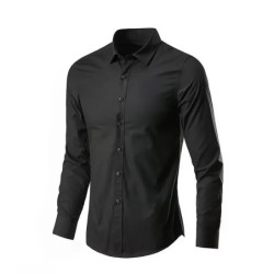 Chemise élastique à manches longues pour hommes, anti-rides, repassage gratuit, confortable, respirant, mince, affaires, mode, p