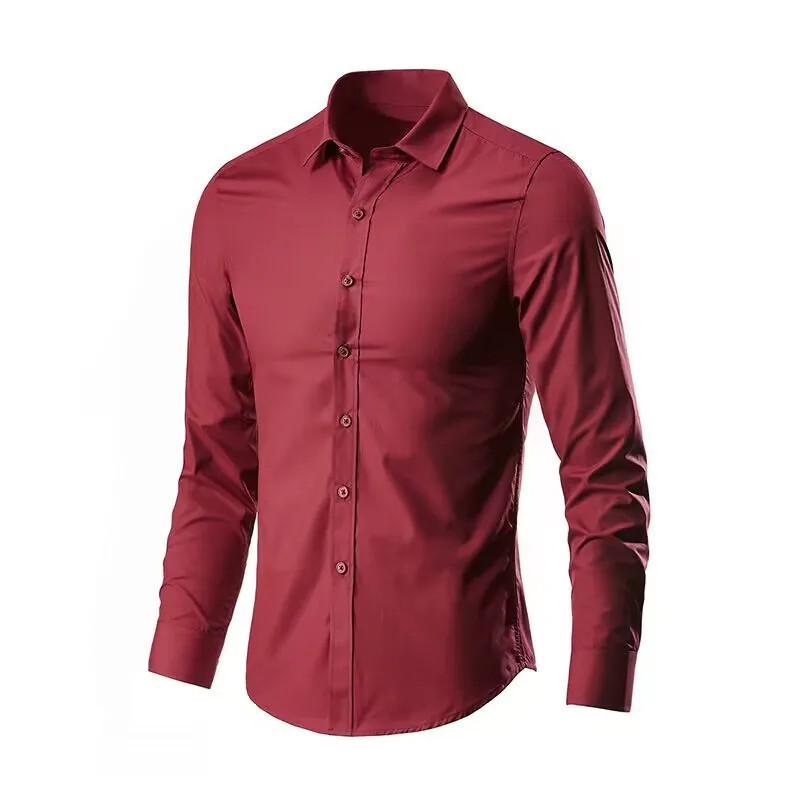 Chemise élastique à manches longues pour hommes, anti-rides, repassage gratuit, confortable, respirant, mince, affaires, mode, p