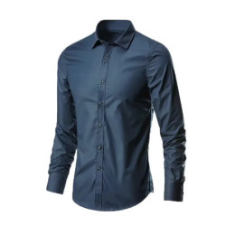 Chemise élastique à manches longues pour hommes, anti-rides, repassage gratuit, confortable, respirant, mince, affaires, mode, p