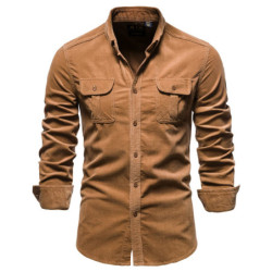 Chemise à Simple Boutonnage pour Homme, Tenue d'Affaires Décontractée 100 Coton de Couleur Unie, Vêtement Slim à Velours Côtelé