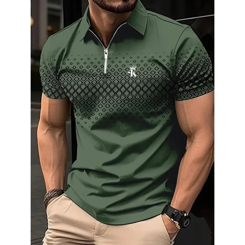 Polo de golf à manches courtes pour hommes d'affaires, polyester micro-élastique, streetwear décontracté extérieur, impression 3