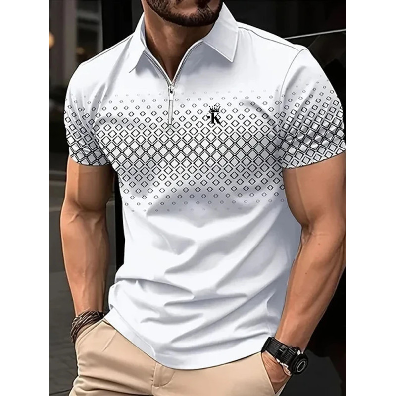 Polo de golf à manches courtes pour hommes d'affaires, polyester micro-élastique, streetwear décontracté extérieur, impression 3