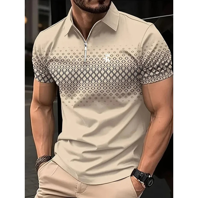 Polo de golf à manches courtes pour hommes d'affaires, polyester micro-élastique, streetwear décontracté extérieur, impression 3