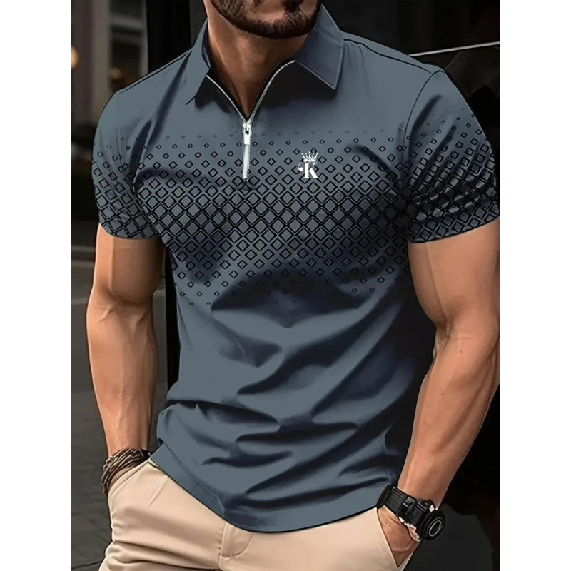 Polo de golf à manches courtes pour hommes d'affaires, polyester micro-élastique, streetwear décontracté extérieur, impression 3