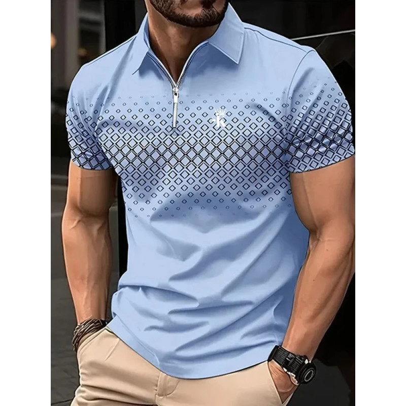 Polo de golf à manches courtes pour hommes d'affaires, polyester micro-élastique, streetwear décontracté extérieur, impression 3