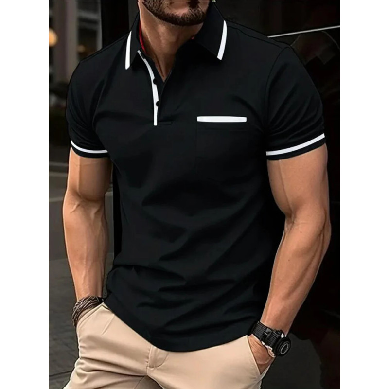 T-shirt décontracté à manches courtes pour hommes, haut monochrome, mode décontractée, revers