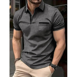 T-shirt décontracté à manches courtes pour hommes, haut monochrome, mode décontractée, revers