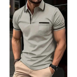 T-shirt décontracté à manches courtes pour hommes, haut monochrome, mode décontractée, revers