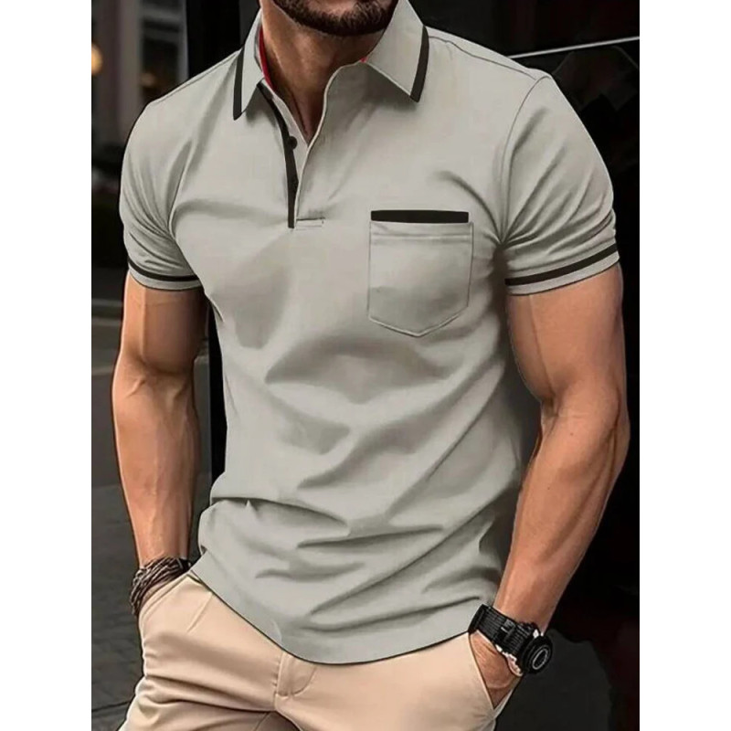 T-shirt décontracté à manches courtes pour hommes, haut monochrome, mode décontractée, revers