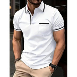 T-shirt décontracté à manches courtes pour hommes, haut monochrome, mode décontractée, revers