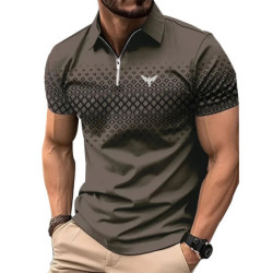 Polo décontracté à manches courtes pour hommes avec fermeture éclair à revers, haut de sport, polyester imprimé, séchage rapide,