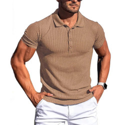 Polo à manches courtes pour hommes, chemises à col montant, rayures solides, fitness, élasticité, mode estivale, nouveau